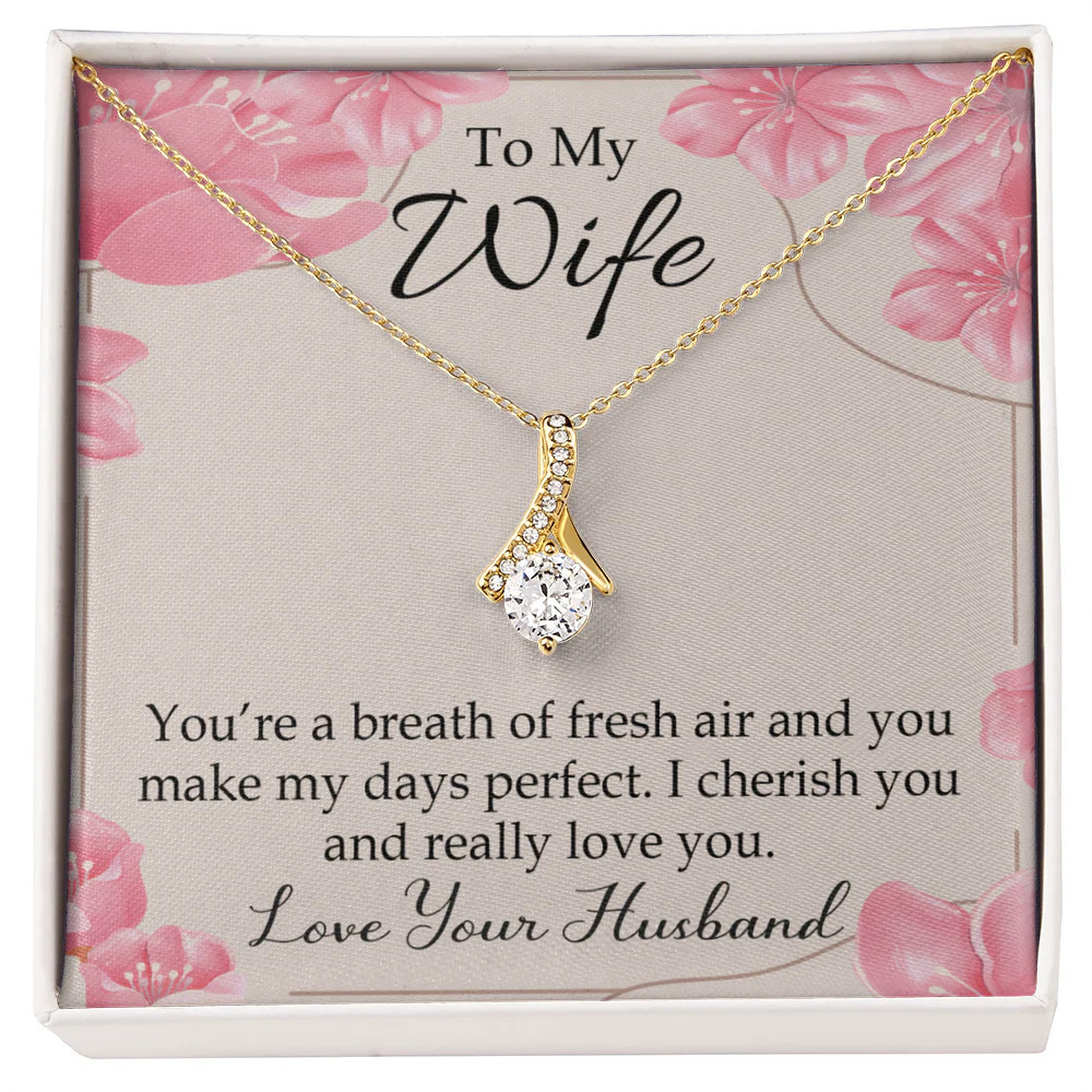 To My Wife Youre a Breath of Fresh Air Ribbon Necklace Gold Tone Standard Box